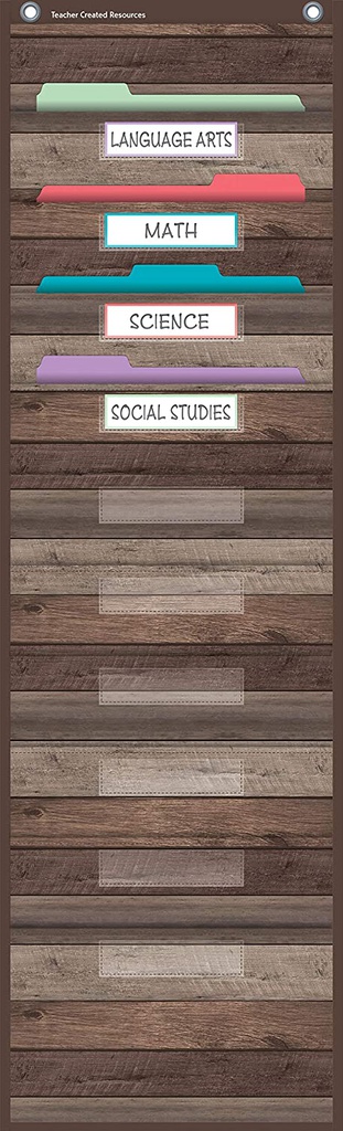 Dark Wood 10 Pocket File Storage Pocket Chart (14" x 58")(35.5cmx147.3cm)