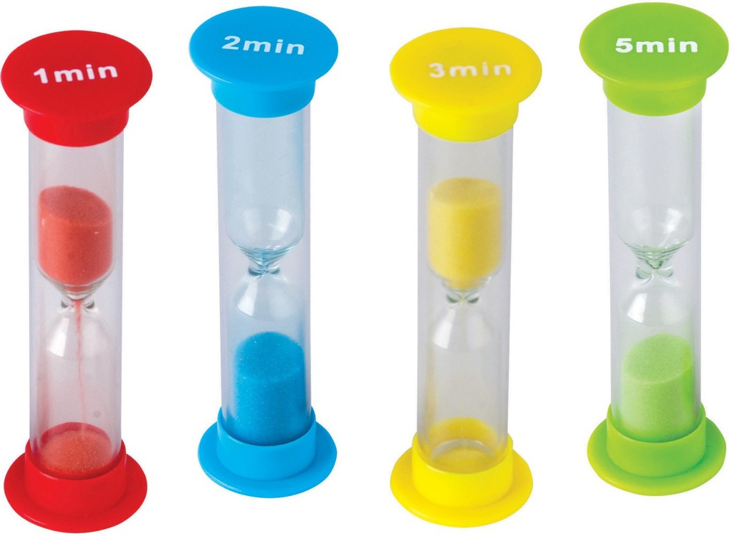 Sand Timers-Small Combo 4-Pack 1,2,3 &amp; 5 minute (1” x 3.5”)(2.5cmx8.8cm)