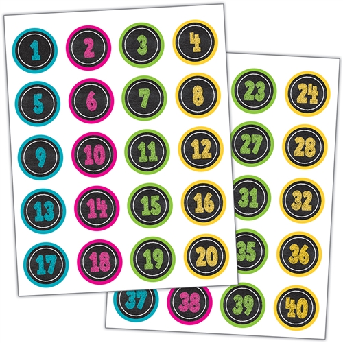 Chalkboard Brights Numbers Stickers (120stickers)(1''-2.5cm)