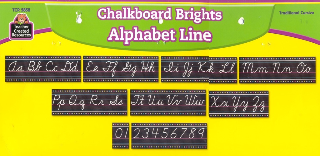 Chalkboard Brights Cursive Writing Bulletin Board (9 panels)Total is (17'=5.1m)
