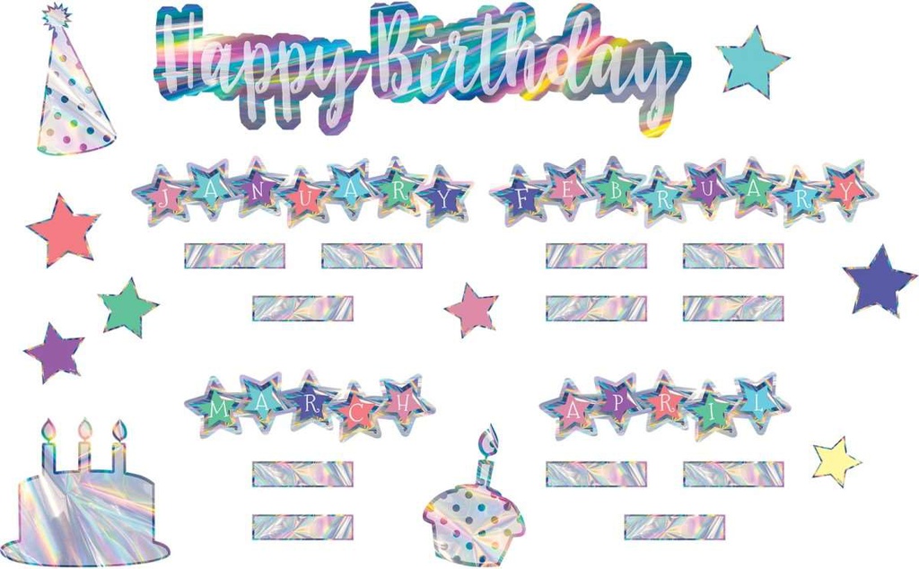 Iridescent Happy Birthday Mini Bulletin Board 19.75" x 5"(50.1cmx12.7cm) (71pcs)