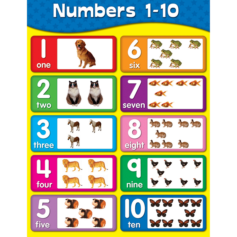 NUMBERS 1-10 CHARTS (55cmx43cm)(21.6''x17'')