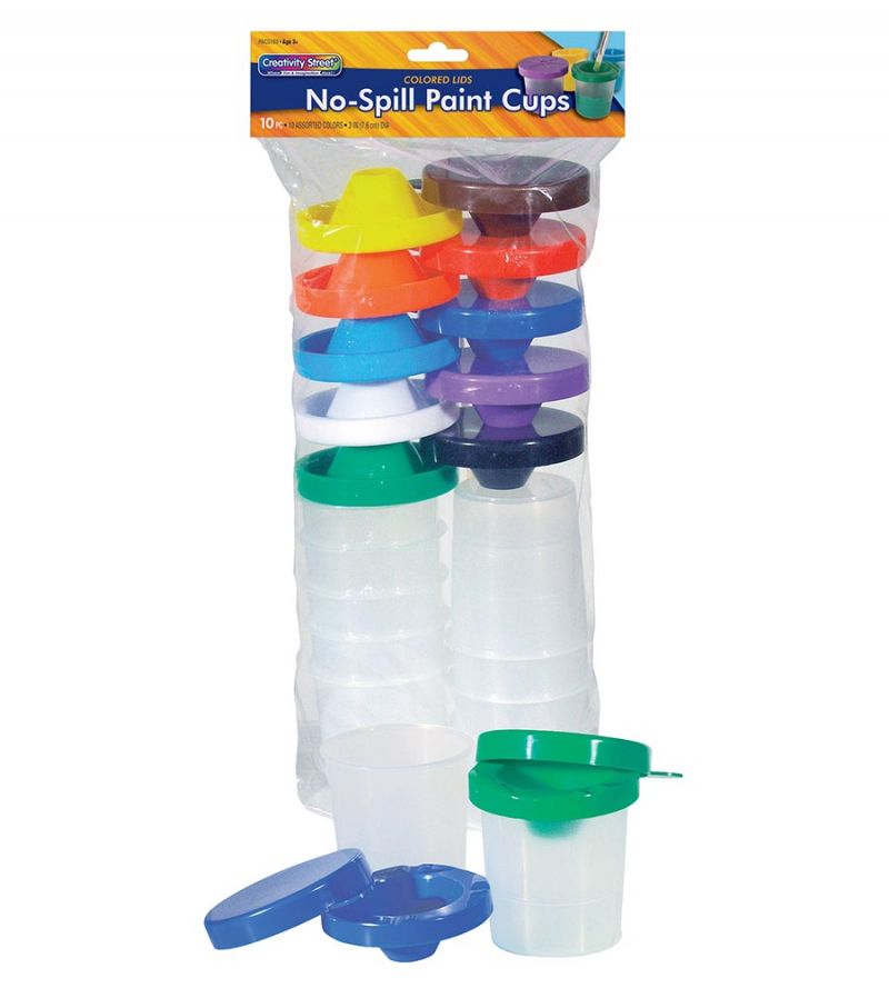 CREATIVITY STREET NO-SPILL ROUND PAINT CUPS WITH COLORED LIDS (10 pcs) (3''-7.6cm)
