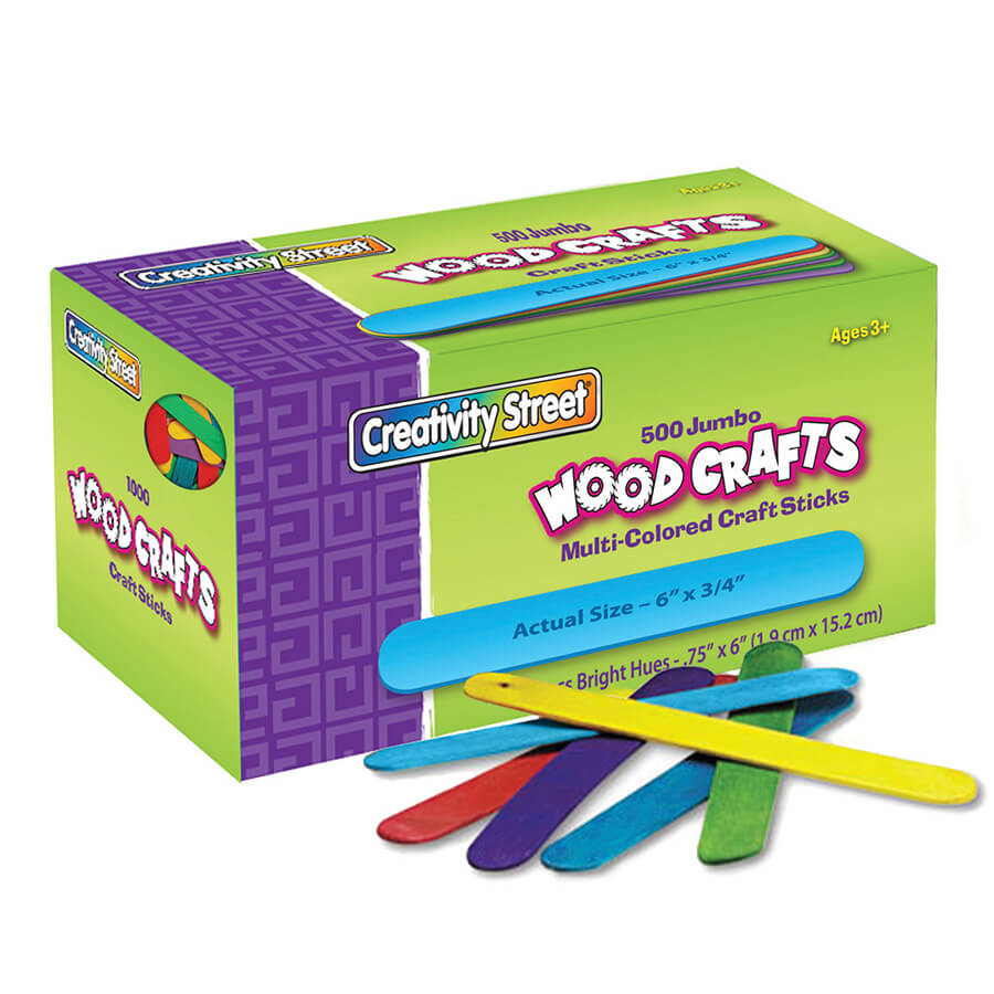 CREATIVITY STREET JUMBO CRAFT STICKS 6" X 3/4" (15.2cm x 1.9cm) BRIGHT HUES ASSORTED (500 pcs)