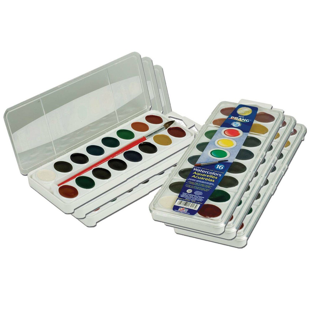Oval Pan Water colors paint - Washable - Classic - (16 Color w/Brush)