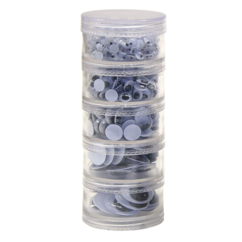 CREATIVITY STREET WIGGLE EYES STORAGE STACKER ASSORTED SIZES BLACK, ROUND &amp; OVAL SHAPES (560pcs)