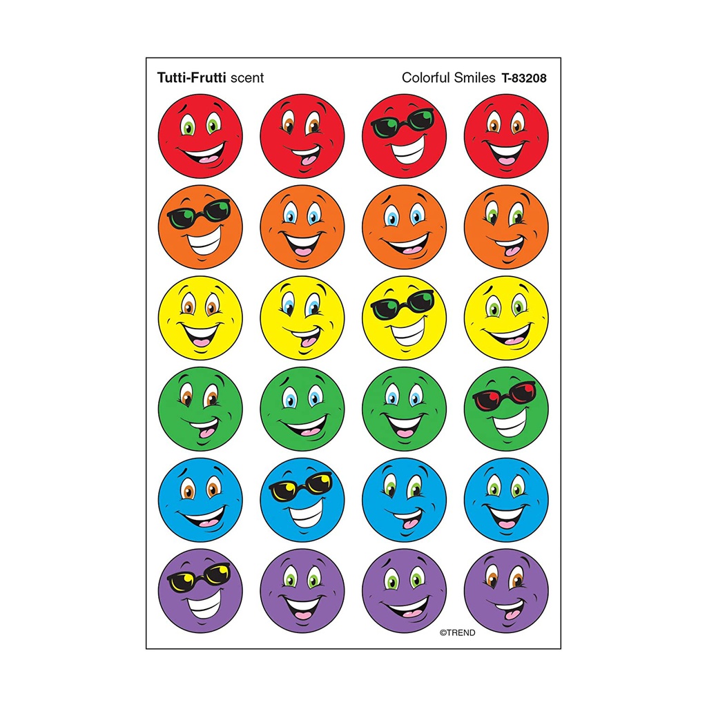 Colorful Smiles, Tutti-Frutti scent Scratch 'n Sniff Stinky Stickers (96 Stickers)(0.8''-2cm)
