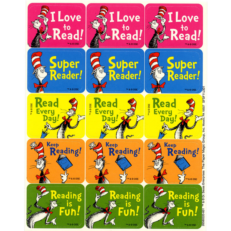 DR SEUSS CAT IN THE HAT READING SUCCESS STICKERS (120 Stickers)(1.3''x1'')(3.3cmx2.5cm)