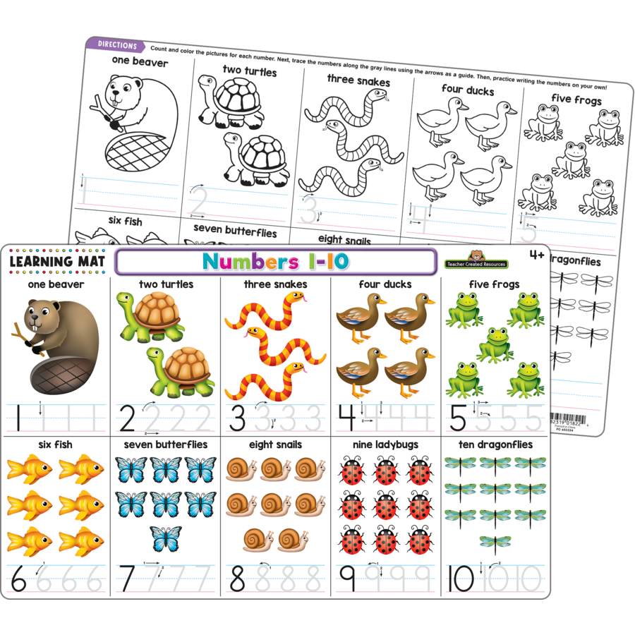NUMBERS 1-10 LEARNING MATS 17"x 11.5" (43cm x 29cm)