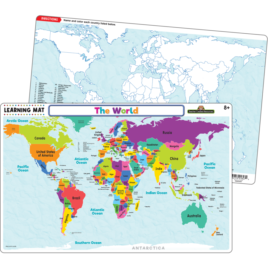 THE WORLD MAP LEARNING MATS 17"x 11.5" (43cm x 29cm)