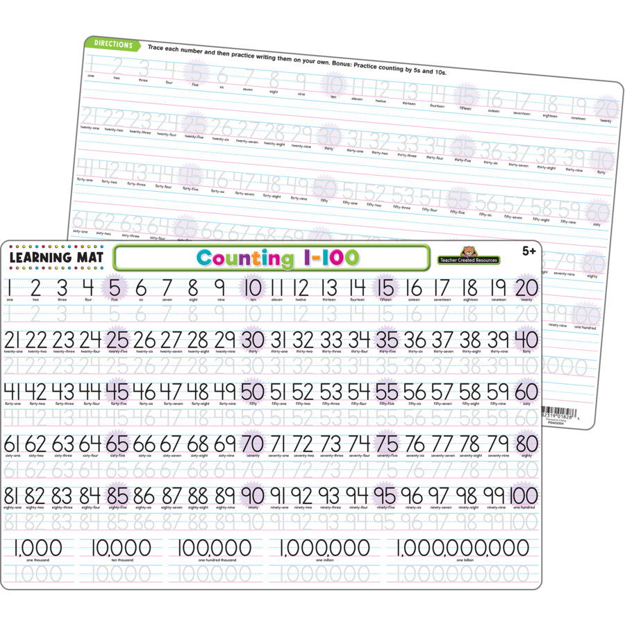 COUNTING 1-100 LEARNING MATS 17"x 11.5" (43cm x 29cm)