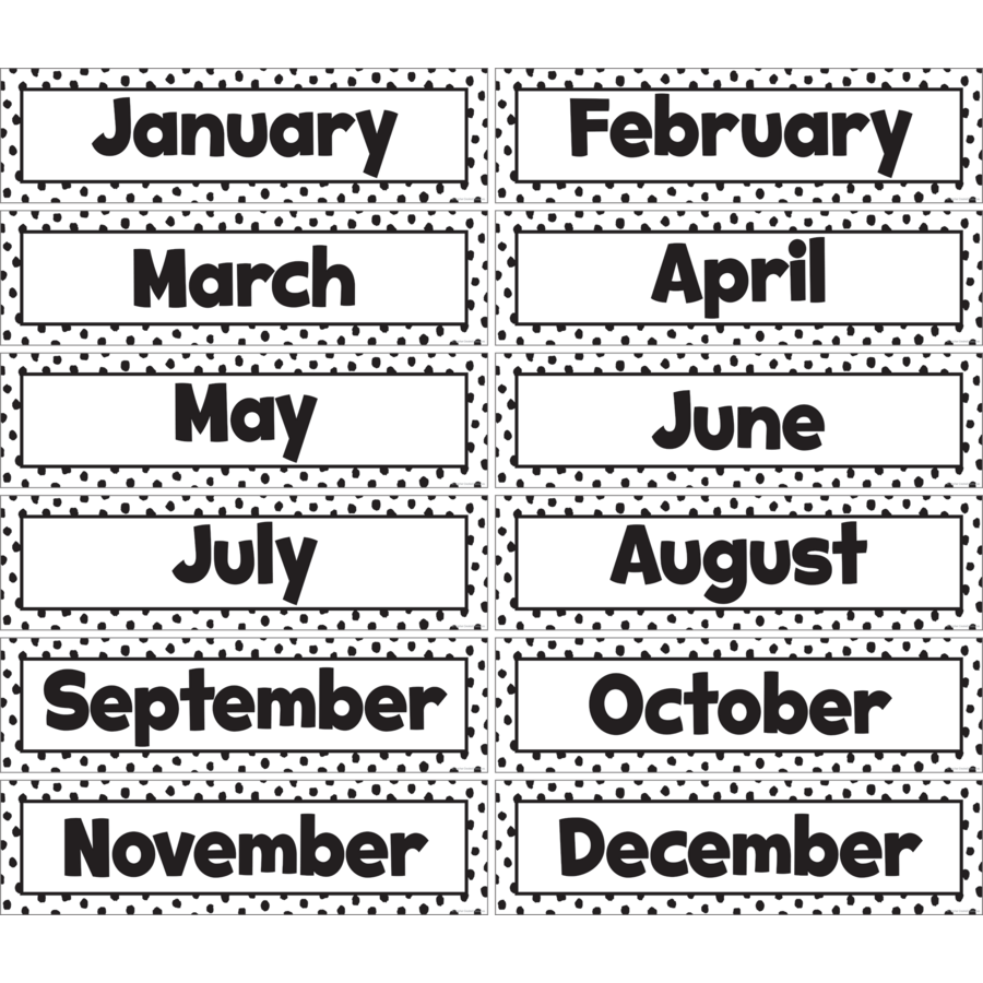 BLACK PAINTED DOTS ON WHITE MONTHS MINI BB SET 5" x 18" (12.7cm x 45.7cm)