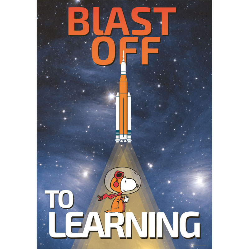 PEANUTS SNOOPY NASA BLAST OFF TO LEARNING POSTER 19"x 13.5" (48cm x 35cm)
