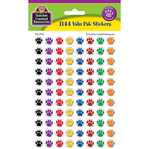 COLORFUL PAW PRINTS Mini Stickers Value Pack (0.375"-1cm)(1144/pkg)