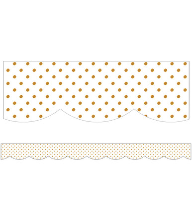 WHITE WITH GOLD DOTS SCALLOPED BORDERS SIMPLY BOHO, 3'x39'(0.9mx11.8m)