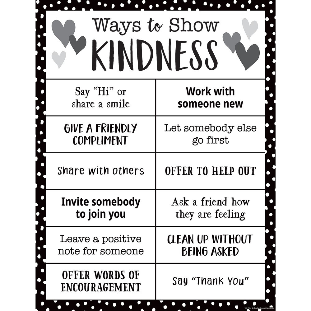 Ways to Show Kindness Black &amp; White Chart (17''X22'')(43cmx55.8cm)