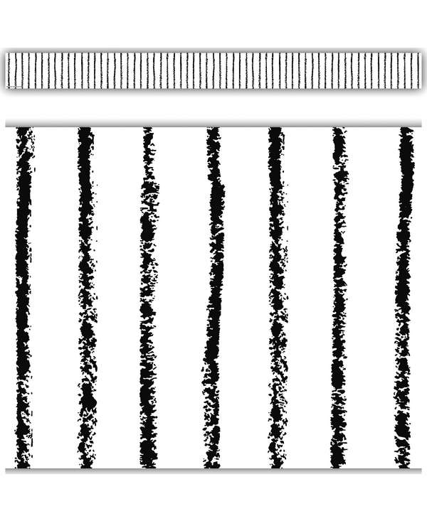 White with Black Pinstripes Straight Border (12pcs) (3''x35'')(7.6cmx89cm)