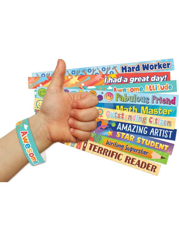Positive Reinforcement Brag Bracelets (100pcs) (10 designs 10 each) (9.8''x0.75'')(24.8cmx2cm)