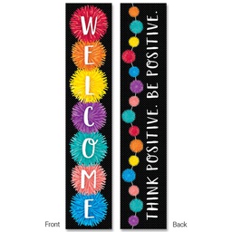 [CTP8670] POM-POMS (WELCOME!/THINK POSITIVE. BE POSITIVE) vertical BANNER (39''x8'')(99cmx20.3cm) (1pc Double Sided)