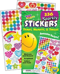 [T5005] STARS, HEARTS, &amp; SMILES Sparkly Sticker Pad (336 Stickers) (Lg: 7cm-2.7'')(sm: 1cm-0.4'')