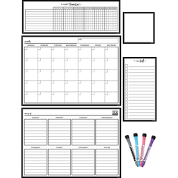 [TCR77407] BLACK &amp; WHITE MAGNETIC DRY-ERASE CALENDAR 17" x 12" (43cm x 30.5cm)