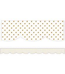[CD108428] WHITE WITH GOLD DOTS SCALLOPED BORDERS SIMPLY BOHO, 3'x39'(0.9mx11.8m)