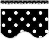 [TCR4671] White Polka Dots on Black Scalloped Border (3''x35'')(7.6cmx88.9cm) total (35ft (10.6m) (12 pcs)