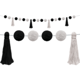 [TCR8902] Black &amp; White Pom-Poms and Tassels Garland (60''=152.4cm)