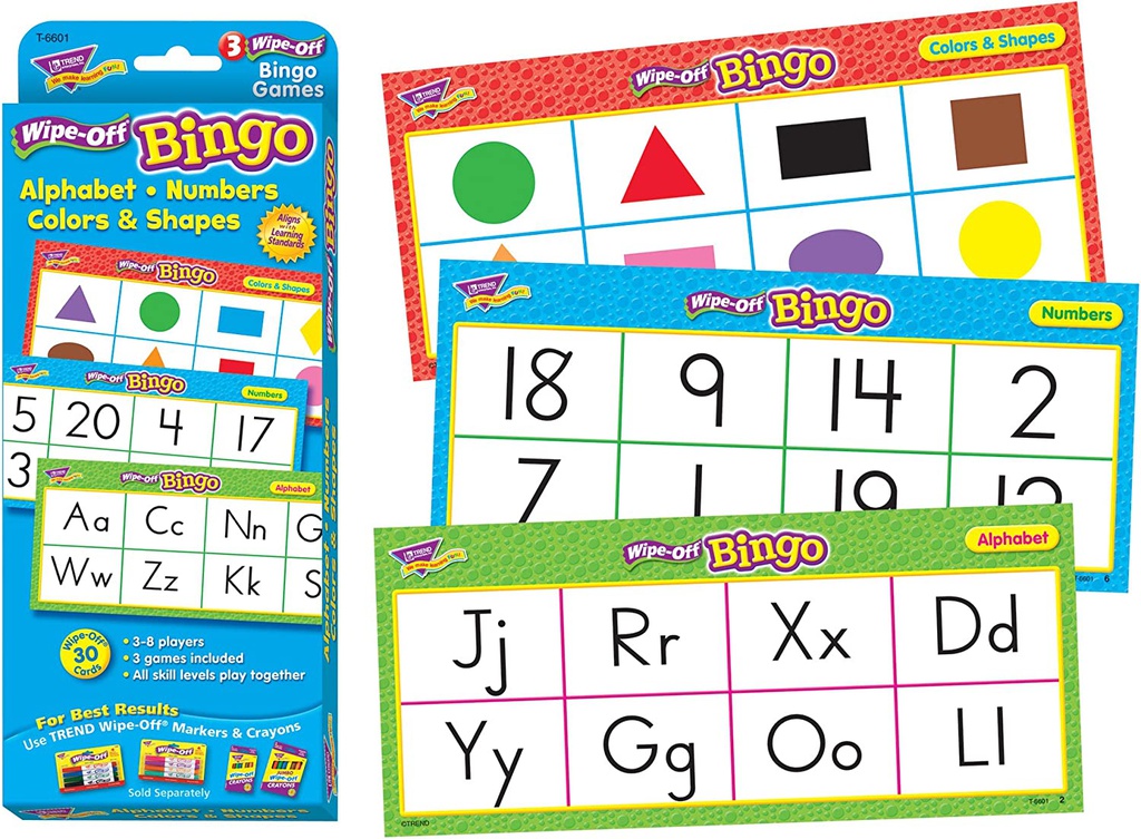 ALPHABET/NUMBERS/COLORS &amp; SHAPES WIPE-OFF BINGO GAME