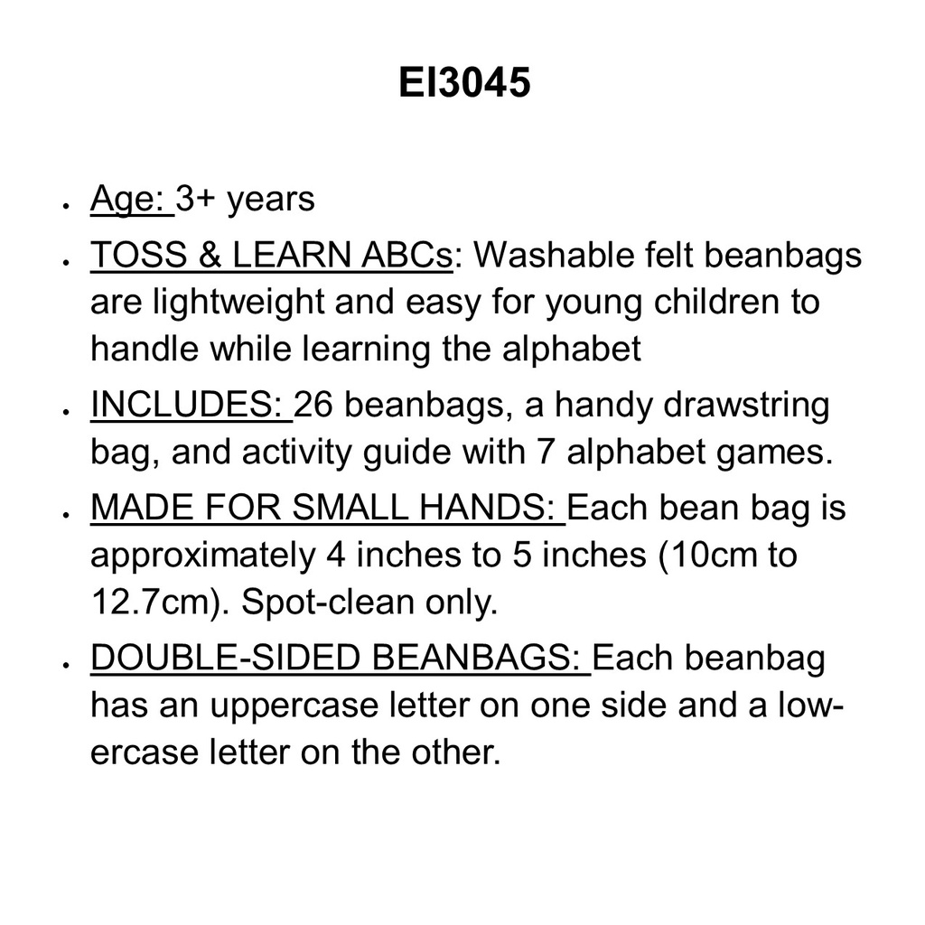 Alphabet Bean Bags Ages:3+ (26 letters)