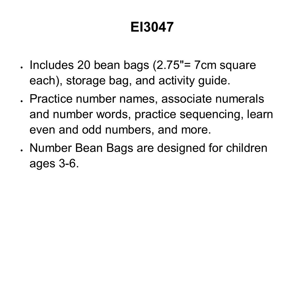 Number Bean Bags (20 bags)(2.75''=6.9cm)