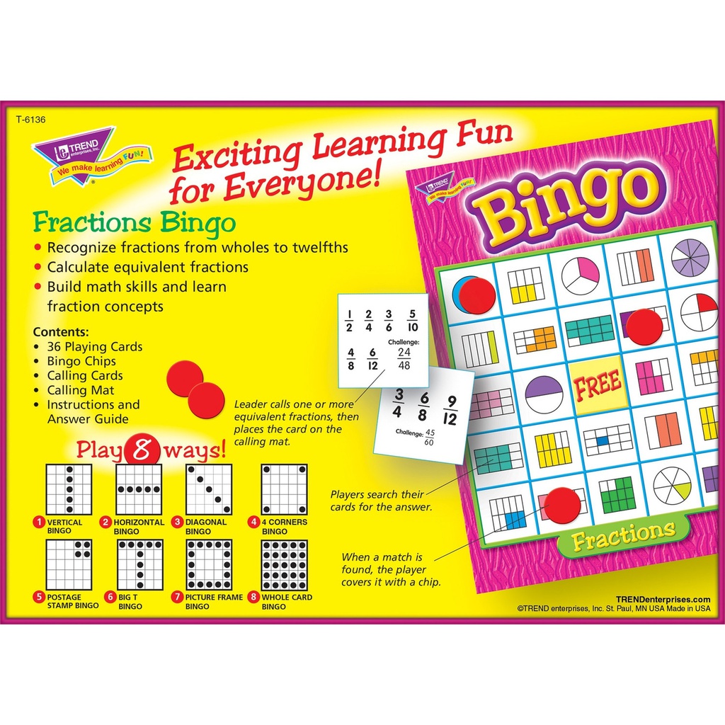 Fractions Bingo Ages 8 &amp; up (3 to 36players)