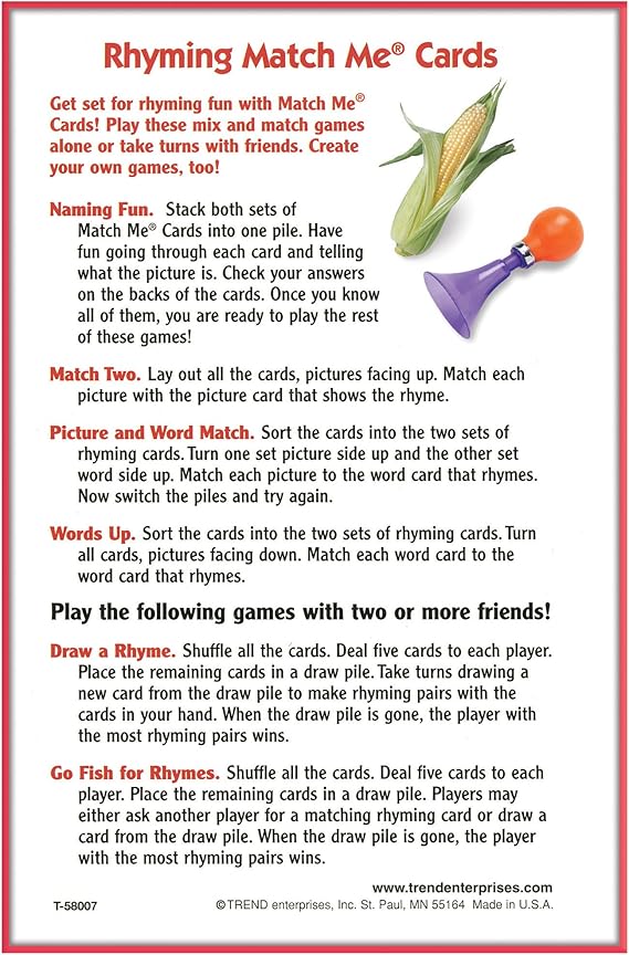 Rhyming Match Me Cards 2-sided (52 cards)