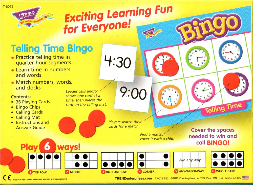 Telling Time Bingo Age: 6 &amp; up  (2-36 players) (36cards)