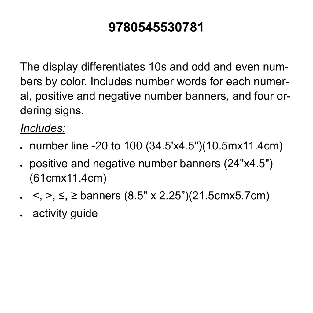 -20 to 100 NUMBER LINE BB SET (8.5''x2.25'')(21.5cmx5.7cm)