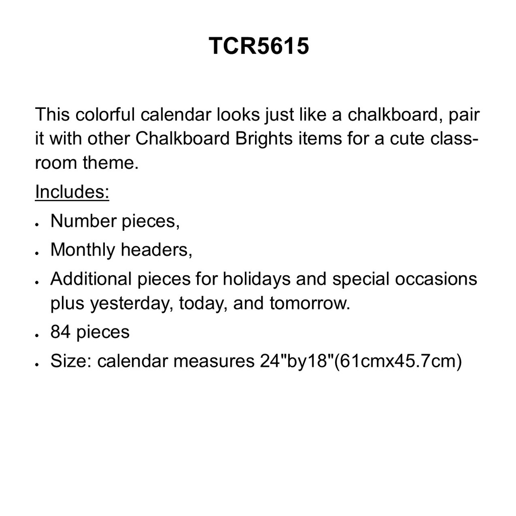 Chalkboard Brights Calendar Bulletin Board Set   (84pcs)