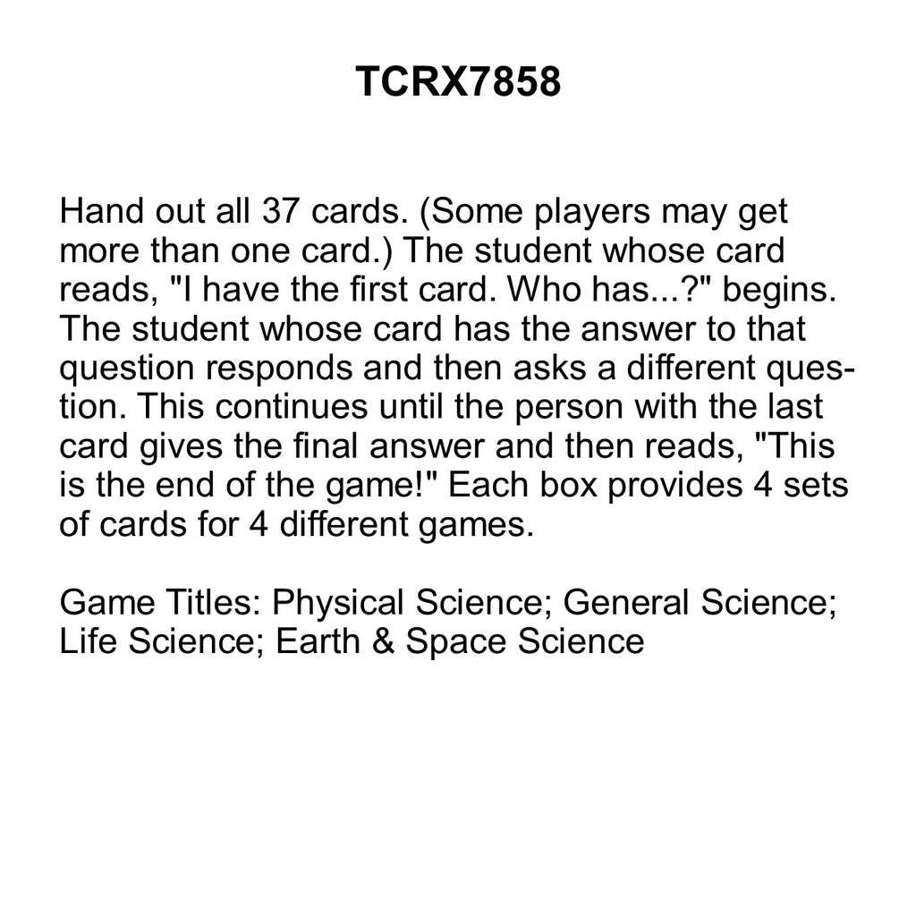 I Have... Who Has...? Science Game (Gr. 4–5) (37cards)