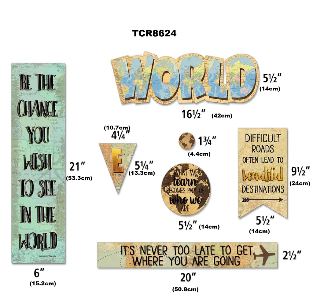 Travel the Map Mini Bulletin Board 6''x21''(15.2cmx53.3cm)(24pcs)