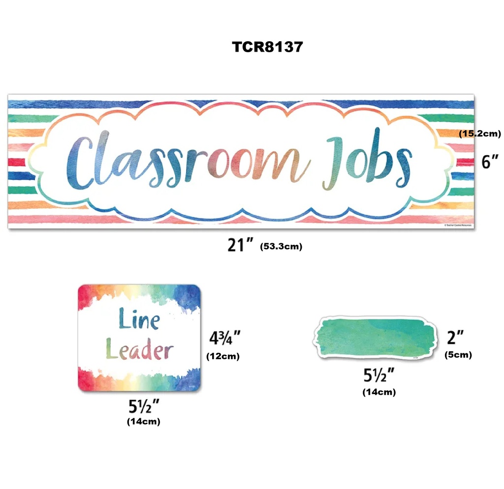 Watercolor Classroom Jobs Mini Bulletin Board 21''x6''(53.3cmx15.2cm)(49pcs)