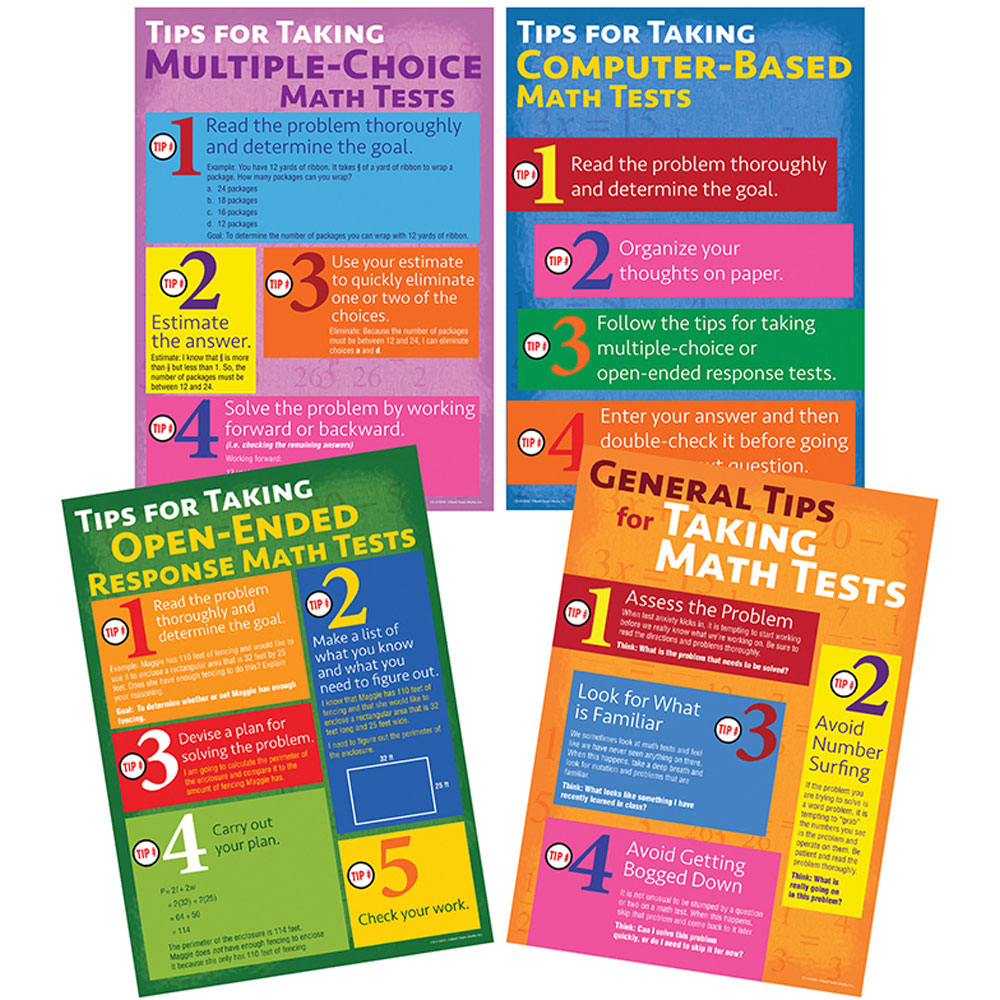 Math Testing Tips Bulletin Board Set    Gr.6-8 (4 Charts)