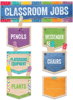 CLASSROOM JOBS (UPCYCLE STYLE) MINI BULLETIN BOARD (52 pcs)