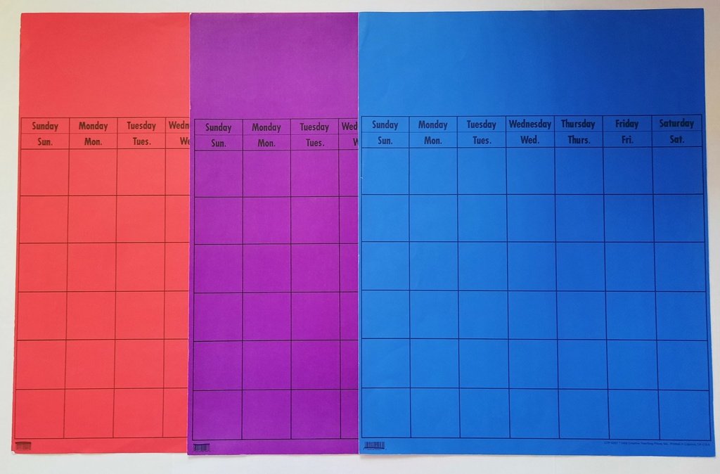 LARGE BRITE BLUE VERTICAL CALENDAR CHART (56cmx72cm)