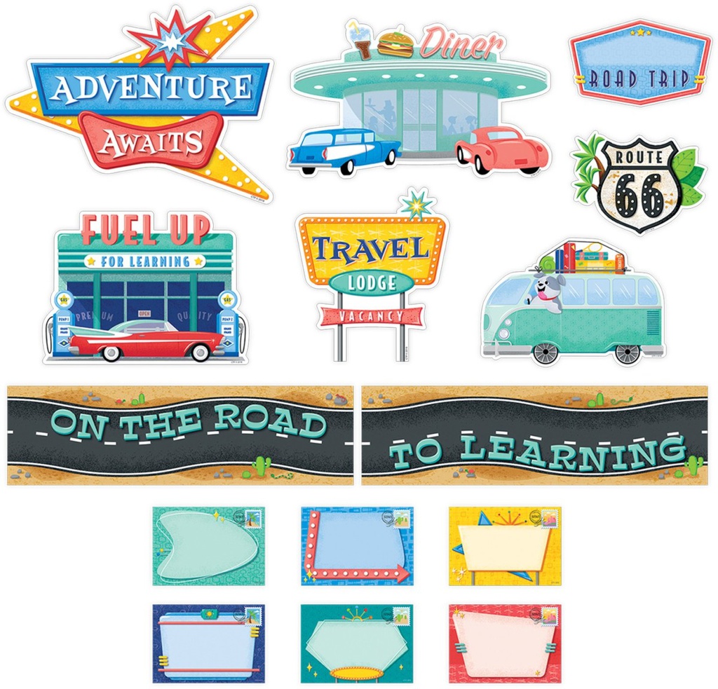 MID-CENTURY MOD ON THE ROAD TO LEARNING MINI BULLETIN BOARD (44pcs)