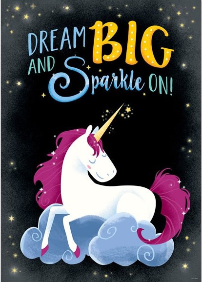 Dream Big and  Sparkle on! Unicorn Inspire u Poster (48cmx33.5cm)(19&quot;x13&quot;)