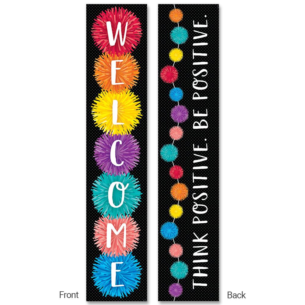 POM-POMS (WELCOME!/THINK POSITIVE. BE POSITIVE) BANNER (39''x8'')(99cmx20.3cm) (1pc Double Sided)