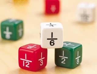 Fraction Dice (plastic, 16mm, 3 colors, 6pcs)
