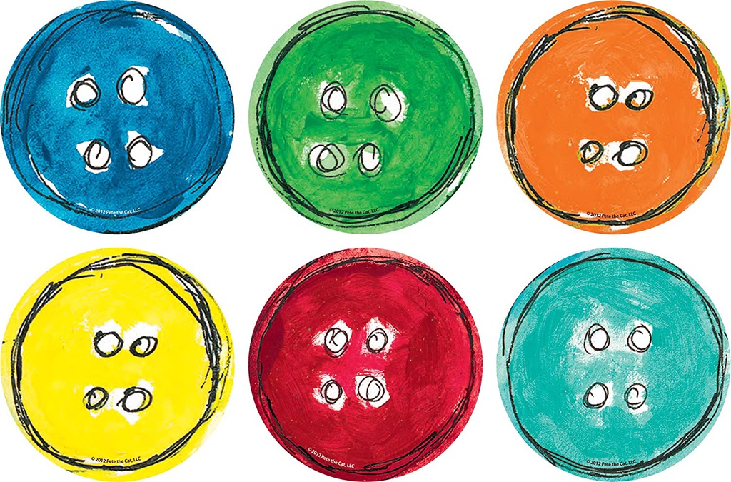 Pete the Cat Groovy Buttons Spot On Carpet Markers (6 colors)  (4''-10.1cm)(12 pcs)