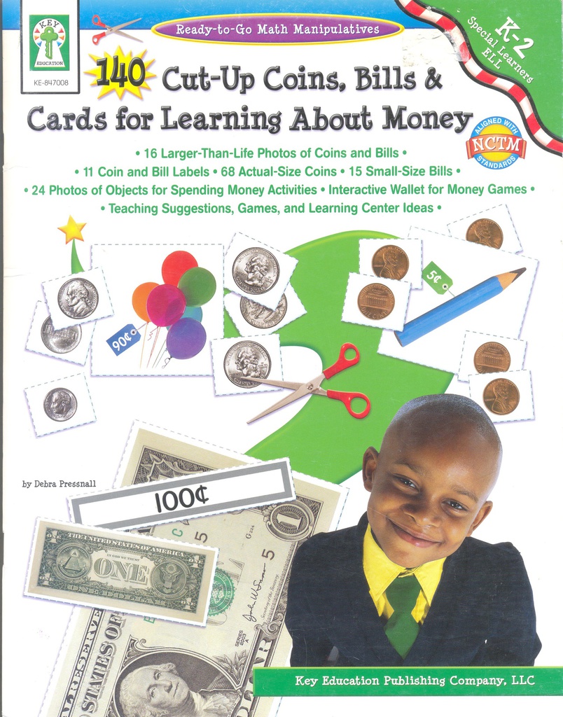 140 Cut-Up Coins, Bills &amp; Cards Ready-to-Go Math Manipulatives (Gr:K-2)