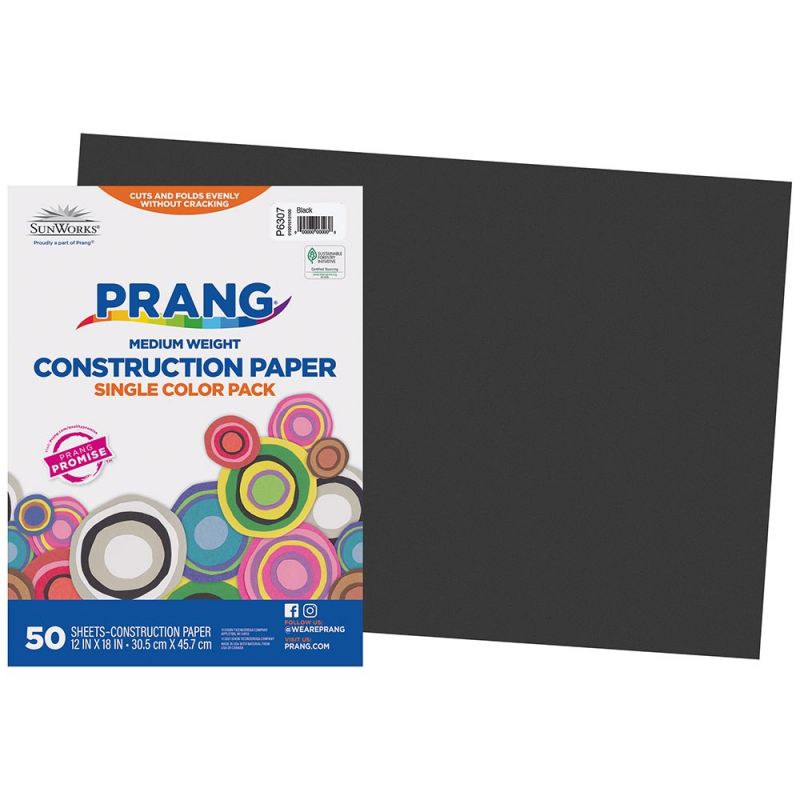 PRANG CONSTRUCTION PAPER 12&quot;x18&quot; (30.5cm x 45.7cm) BLACK (50 CT)