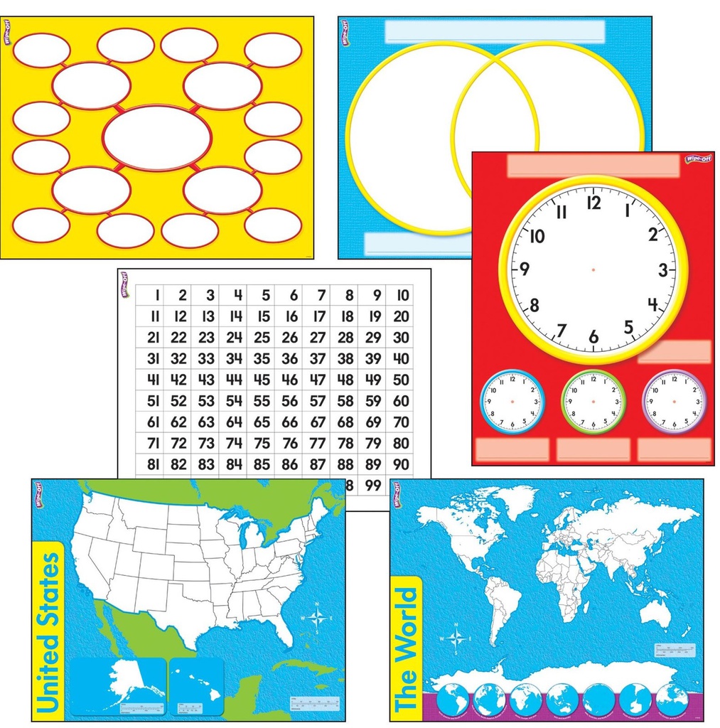 Charts &amp; Maps  Write-on/Wipe-off 17&quot; x 22&quot; (43cm x 56cm) 6 Charts